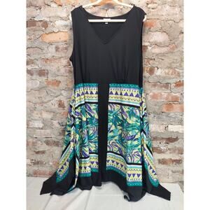Avenue Womens Plus Dress Size 18/20 Tropical Print Sleeveless Handkerchief Hem